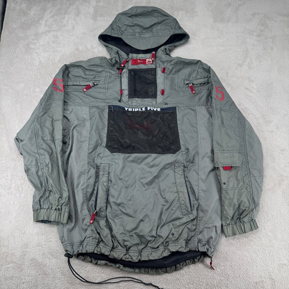 Vintage Triple Five Soul Mens Large Gray Pullover Windbreaker Preowned Ripstop